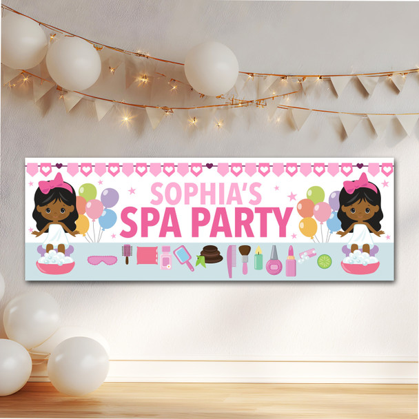 Personalised Party Banner For Kids Birthday Dark Skin Cute Girl Spa Party