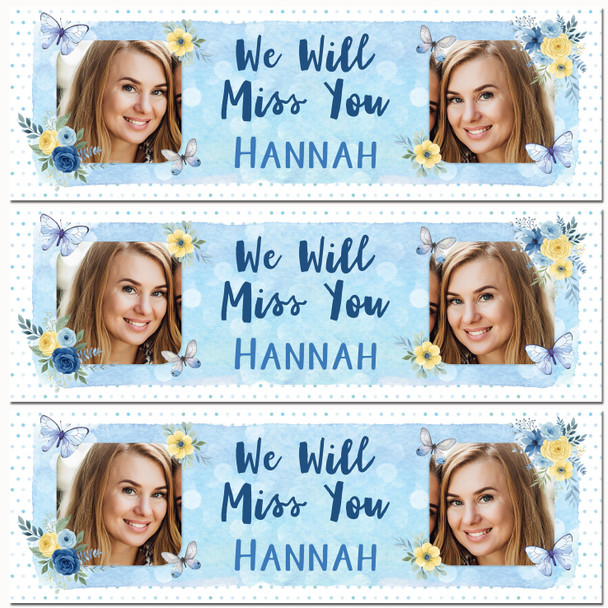 Personalised Party Banner For Sorry You're Leaving Miss You Photo Blue Butterfly