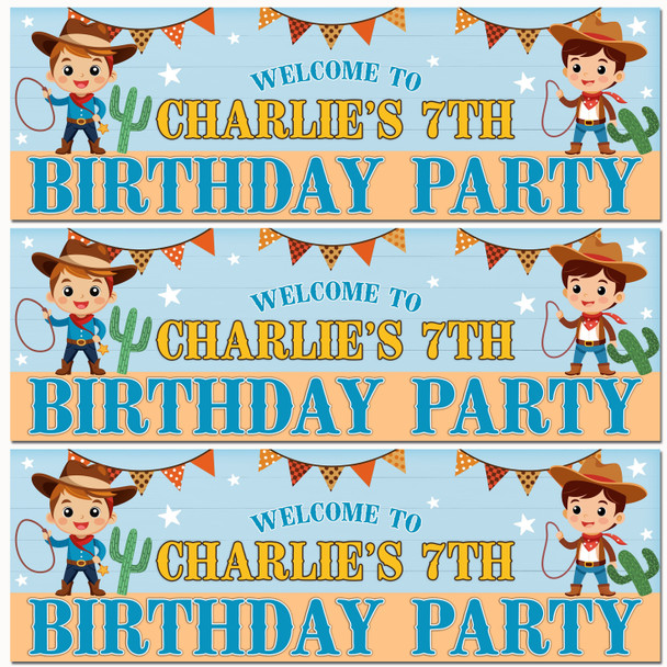 Personalised Party Banner For Kids Birthday Cute Cowboys