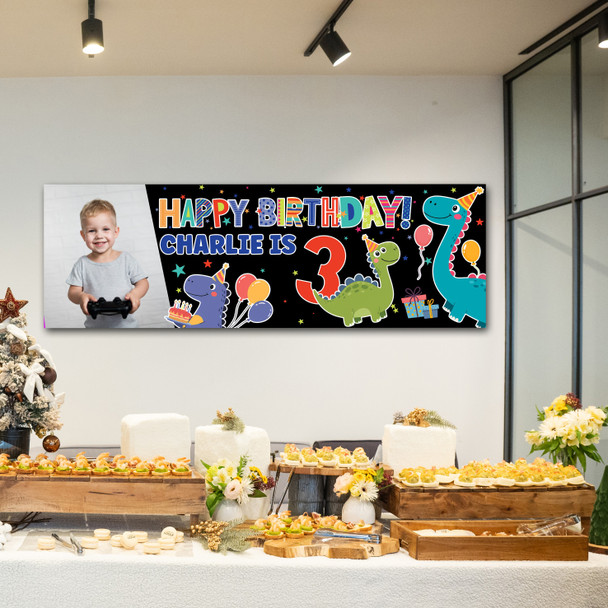 Personalised Party Banner For Kids Birthday Cute Dinosaurs Photo