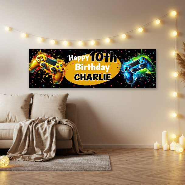 Personalised Party Banner For Kids Birthday Game Splash Gaming Controller