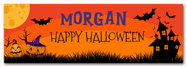 Personalised Party Banner For Halloween House Pumpkin Bat Orange