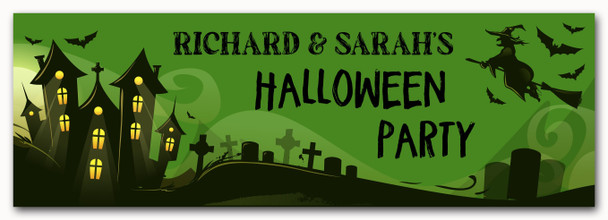 Personalised Party Banner For Halloween Party Haunted House Witch Green
