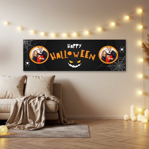 Personalised Party Banner For Halloween Photo Spider Web Black