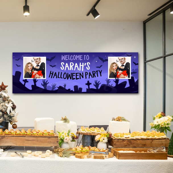 Personalised Party Banner For Halloween Party Photo Zombie Purple