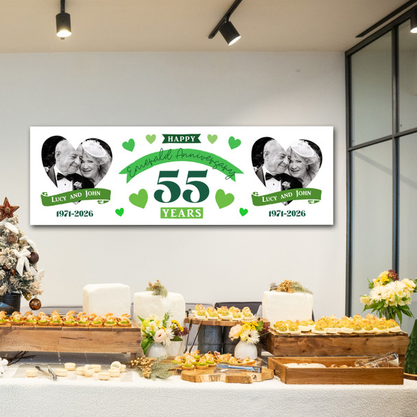 Personalised Party Banner For 55th Wedding Anniversary Emerald 55 Years Photo