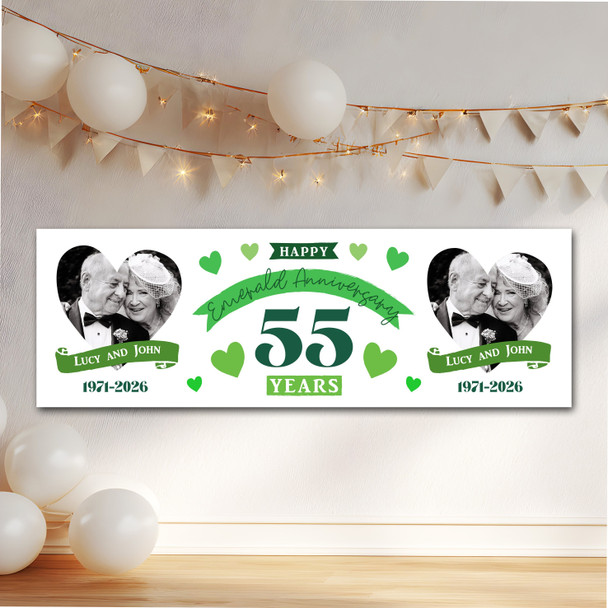 Personalised Party Banner For 55th Wedding Anniversary Emerald 55 Years Photo