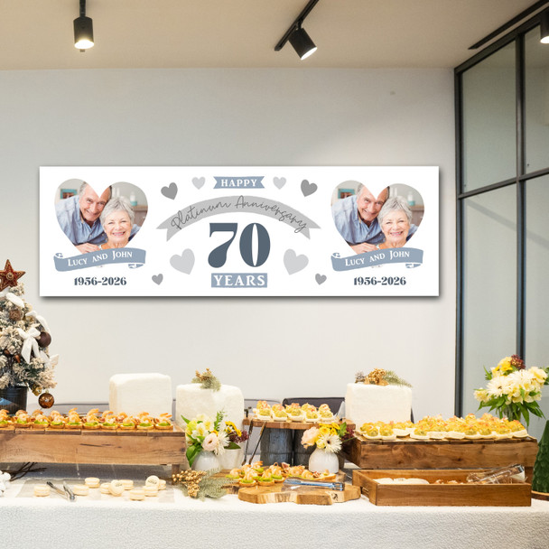 Personalised Party Banner For 70th Wedding Anniversary Platinum 70 Years Photo