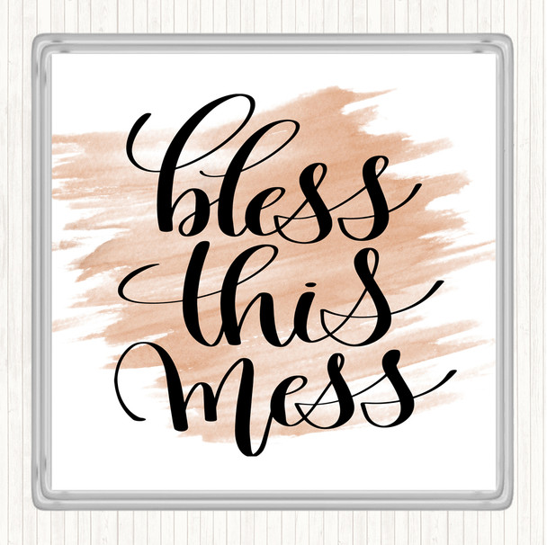 Watercolour Bless This Mess Quote Coaster