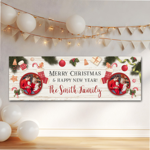 Personalised Party Banner For Christmas Family Photo Stocking Wood