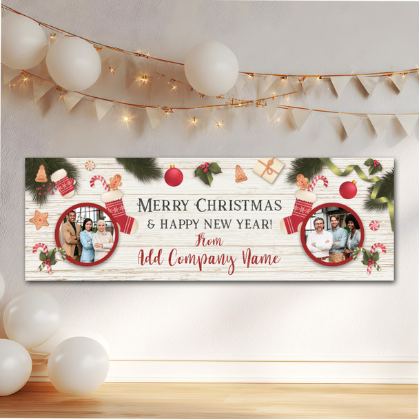 Personalised Party Banner For Christmas Party Company Photo Stocking Wood