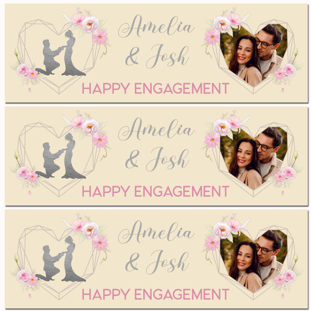 Personalised Party Banner For Engagement Party Photo Yellow Pink Flowers Heart