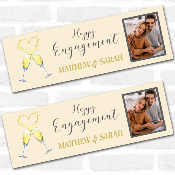 Personalised Party Banner For Engagement Photo Flutes Heart Yellow