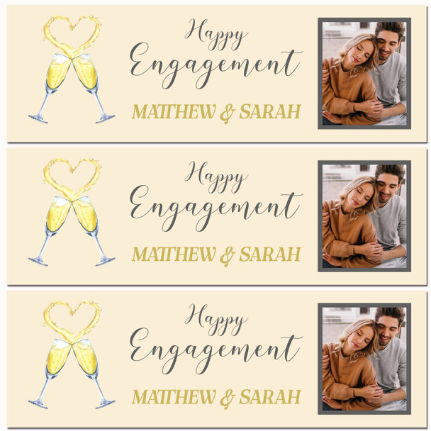 Personalised Party Banner For Engagement Photo Flutes Heart Yellow