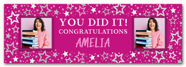 Personalised Party Banner For Graduation Female You Did It Photo Pink Stars