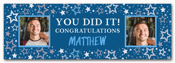Personalised Party Banner For Graduation Male You Did It Photo Blue Stars