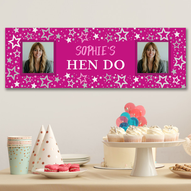 Personalised Party Banner For Hen Do Hen Party Female Photo Pink Stars