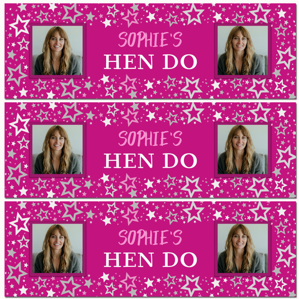 Personalised Party Banner For Hen Do Hen Party Female Photo Pink Stars