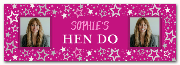 Personalised Party Banner For Hen Do Hen Party Female Photo Pink Stars