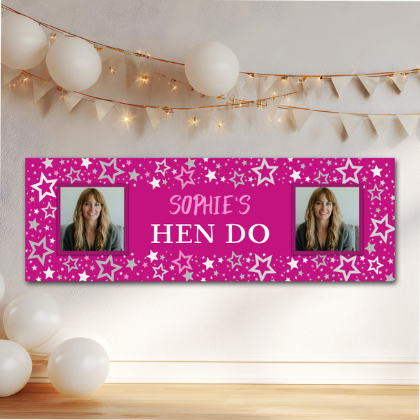 Personalised Party Banner For Hen Do Hen Party Female Photo Pink Stars