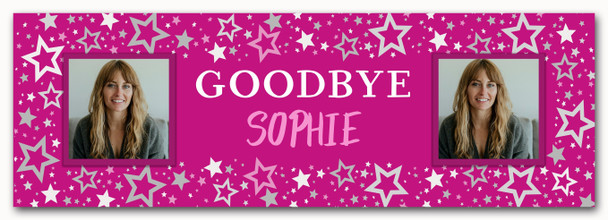 Personalised Party Banner For Goodbye You're Leaving Female Photo Pink Stars