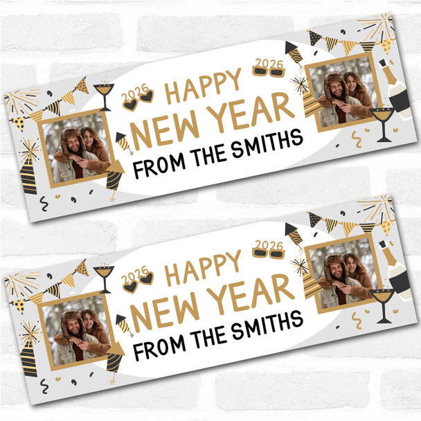 Personalised Party Banner For New Year Photo Family Gold Glasses 2026