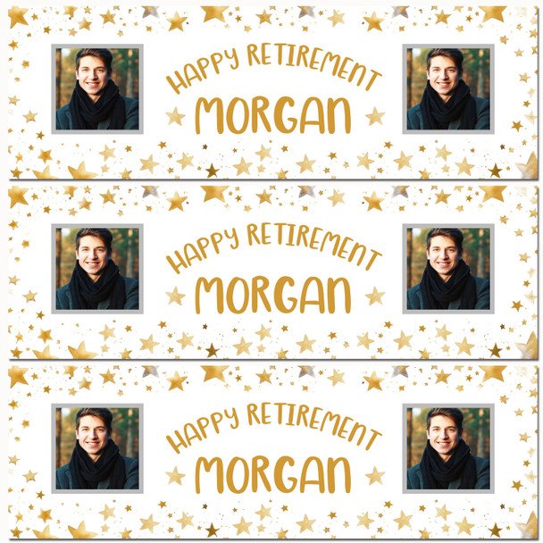 Personalised Party Banner For Retirement Photo Gold Star