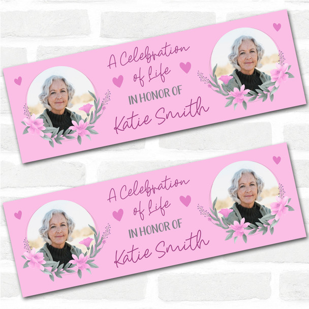 Personalised Party Banner For Funeral Celebration Of Life Female Photo Pink