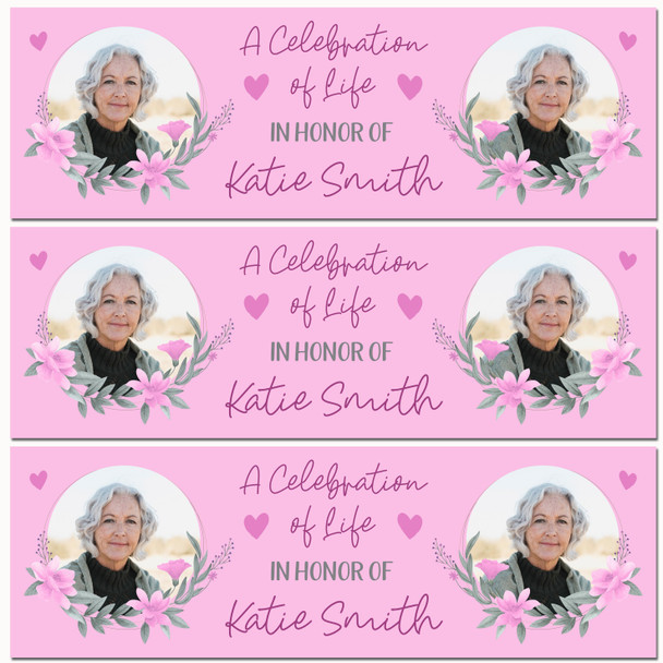 Personalised Party Banner For Funeral Celebration Of Life Female Photo Pink