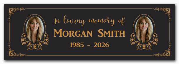Personalised Party Banner For Funeral Wake Photo Gold Frame Black