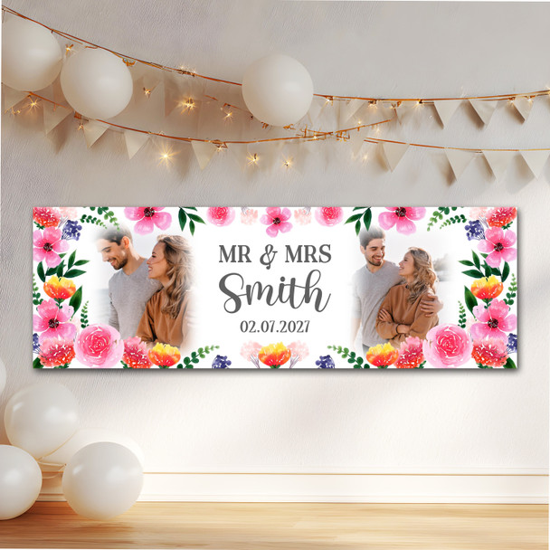 Personalised Party Banner For Wedding Day Congratulations Photo Pink Silver