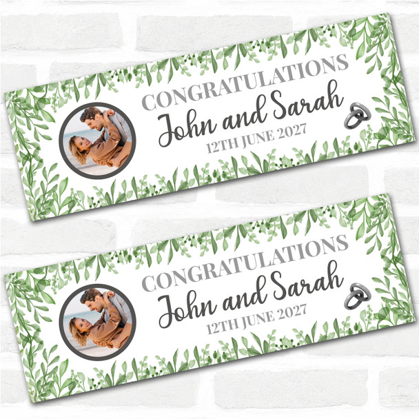 Personalised Party Banner For Wedding Day Congratulations Photo Green Silver