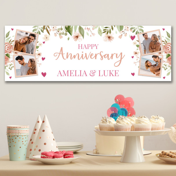 Personalised Party Banner For Wedding Anniversary Photo Peach Flowers