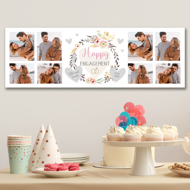 Personalised Party Banner For Engagement Photo Peach Floral Wreath