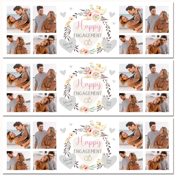 Personalised Party Banner For Engagement Photo Peach Floral Wreath