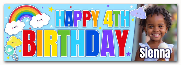 Personalised Party Banner For Kids Birthday Rainbow Clouds Photo