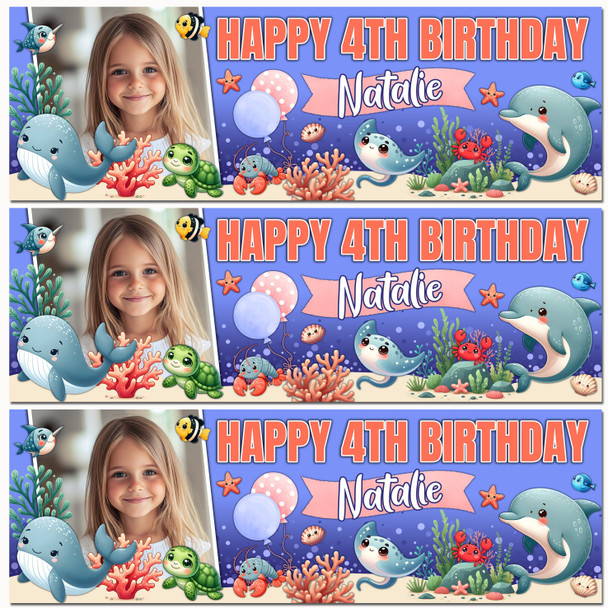 Personalised Party Banner For Kids Birthday Under The Sea Sealife Photo