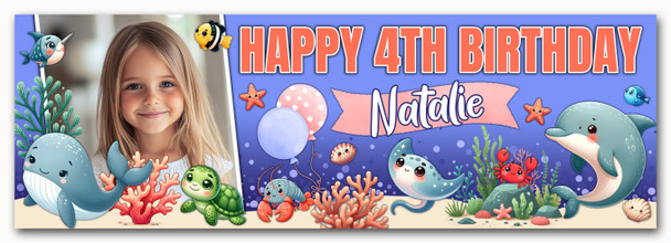 Personalised Party Banner For Kids Birthday Under The Sea Sealife Photo