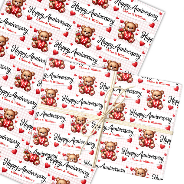 Personalised Wrapping Paper Wedding Anniversary Any Year Cute Teddy Gift Wrap