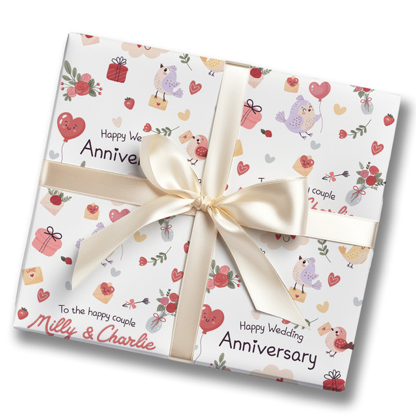 Personalised Wrapping Paper Wedding Anniversary Birds Cute Custom Gift Wrap