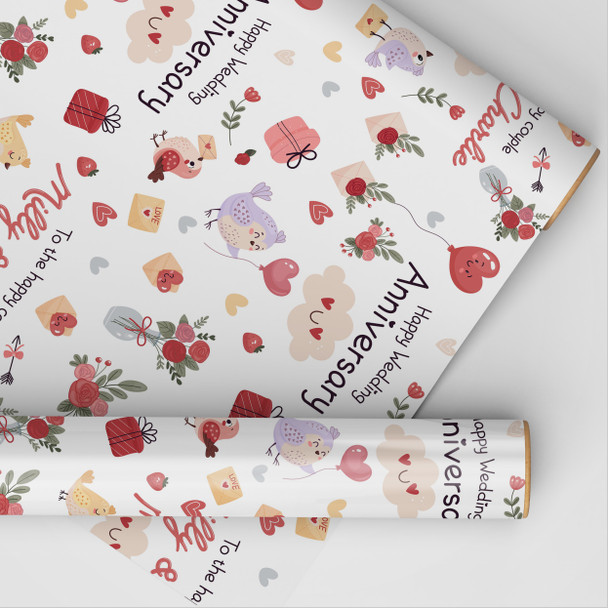Personalised Wrapping Paper Wedding Anniversary Birds Custom Gift Wrap