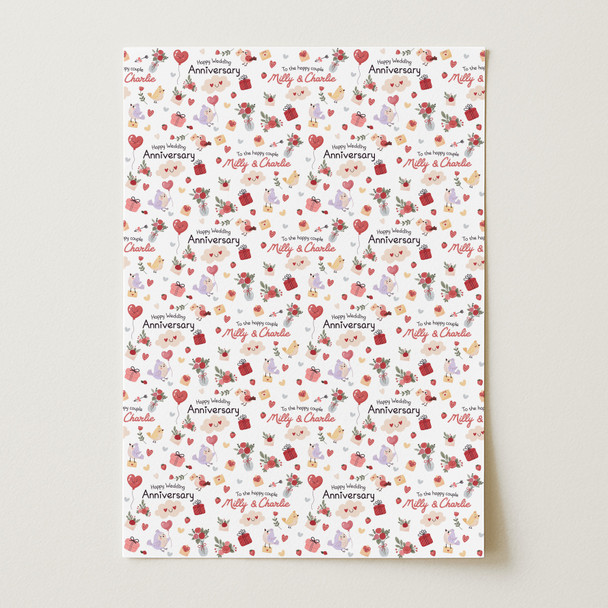 Personalised Wrapping Paper Wedding Anniversary Cute Birds Custom Gift Wrap