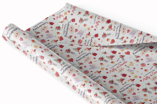 Personalised Wrapping Paper Wedding Anniversary Cute Birds Custom Gift Wrap
