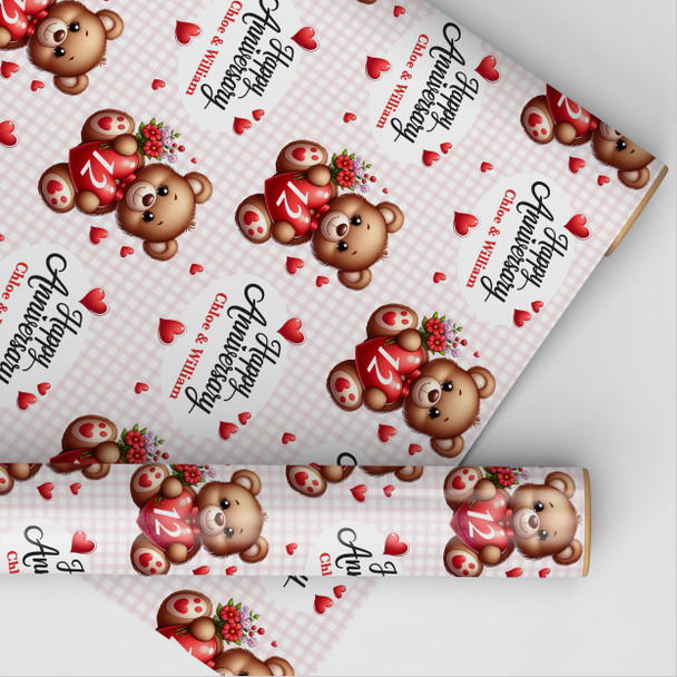 Personalised Wrapping Paper Wedding Anniversary Cute Teddy Any Year Gift Wrap