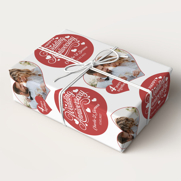 Personalised Wrapping Paper Wedding Anniversary Heart Photo Red Happy Gift Wrap