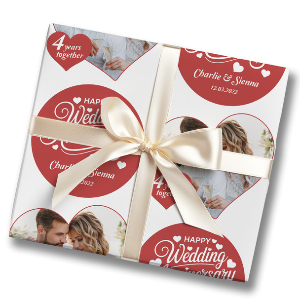 Personalised Wrapping Paper Wedding Anniversary Heart Photo Red Happy Gift Wrap