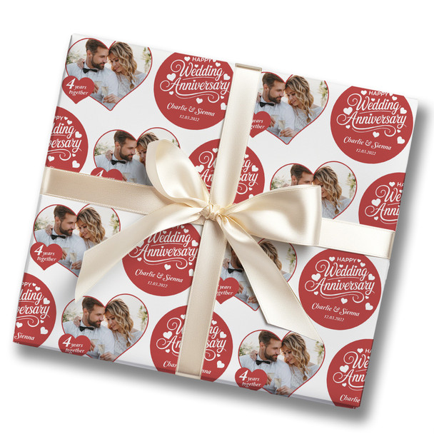 Personalised Wrapping Paper Wedding Anniversary Heart Photo Red Custom Gift Wrap