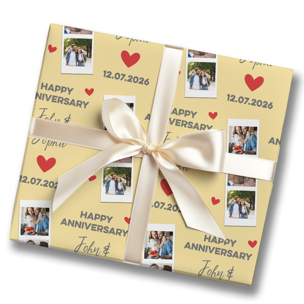 Personalised Wrapping Paper Wedding Anniversary Photo Strip Red Heart Yellow