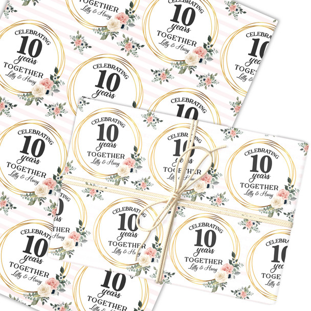 Personalised Wrapping Paper Wedding Anniversary Pink Gold Any Year Gift Wrap