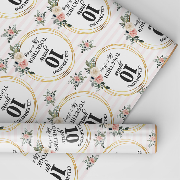 Personalised Wrapping Paper Wedding Anniversary Pink Gold Any Year Gift Wrap